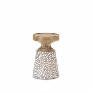 Porte-bougie en bois sculpté à la main, rustique, blanc délavé, motif floral, support de bougie décoratif, centre de table pour Halloween et anniversaire - Product Image 2