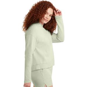 Sweat-shirt pour femme à col montant côtelé vert discret, texture douce, manches longues, vente directe d'usine du Pakistan - Product Image 5