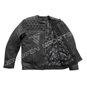 Veste en cuir véritable sur mesure pour homme, style motard, coupe diamant, avec doublure intérieure en bandana, vêtement d'extérieur tendance - Product Image 2