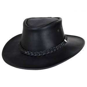 Sombrero de Vaquero de Cuero con Logotipo Personalizado Unisex, Sombrero Plegable Reversible de Diseñador en Negro, Marca Privada - Product Image 1