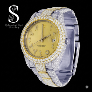 VVS Moissanite Diamond Studded Two Tone Real Gold Stainless Steel Quartz <b>Watch</b> for <b>Men</b>-Antique Business Style Hip Hop Style - Product Image 1