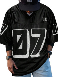 Camiseta de fútbol americano de malla negra de estilo urbano oversize con cuello en V, estilo equipo callejero, personalizada, de corte holgado, directa de fábrica - Product Image 2