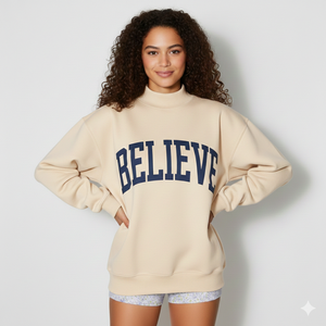 Sweat-shirt décontracté en molleton tricoté respirant anti-boulochage à col montant pour femme avec emplacements de logo personnalisables - Product Image 2