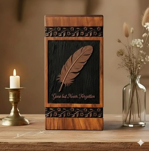 Feather Engraved Rosewood Cremation Urn Handmade <b>Memorial</b> Feather Engraved Rosewood Cremation Urn Rosewood Feather Engraved Urn - Product Image 1