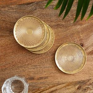 Premium Handmade Brass <b>Glass</b> Coaster Set Wholesale Decorative Drink Mats for Dining Table Kitchen Hotel Restaurant Bulk - Product Image 2