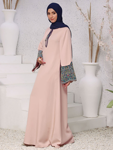 Muslim Fashion Hijabis Modest Casual Chiffon Maxi Dresses Women <b>Printed</b> Lantern Sleeve High Waist Pleated Abaya Robes Loose Eid - Product Image 1