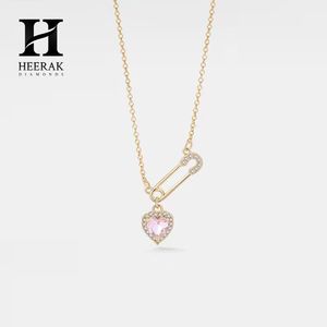 Fashion Safety Pin Heart Pendant Necklace 925 Sterling <b>Silver</b> Pink Zircon Heart Charm Necklace Edgy Diamond Safety Pin <b>Choker</b> - Product Image 2