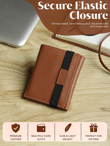 กระเป๋าสตางค์หนังแท้ RFID แบบพับสามตอนสำหรับผู้ชาย WRIZA |   ช่องใส่บัตรสีดำ 6 ช่อง ซิปใส่เหรียญ ช่องใส่บัตรประชาชน - Product Image 2
