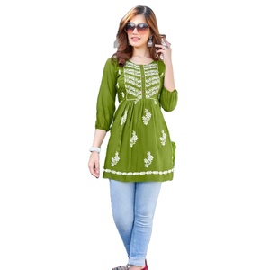 Nueva colección de Parte superior corta bordada de rayón pesado, estampado Digital Floral de algodón elegante, método de tejido de cintura Natural - Product Image 1