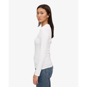 Camiseta Blanca de Manga Larga para Mujer, Cuello Redondo, Corte Ajustado, Tejido de Punto, Spandex y Algodón, Transpirable, para Todas las Temporadas - Product Image 5