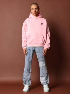 Wholesale OEM Custom Logo 100% Cotton Light Pink Drop Shoulder Hoodies Heavy <b>Weight</b> <b>Blank</b> Solid Sweatshirt Men's Hoodies USA Y2K - Product Image 2