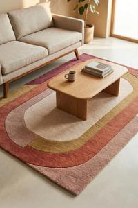 Tapis de sol contemporain à poils moyens 10-14 mm, motif abstrait, en laine tuftée à la main, antidérapant, couleur ivoire, terre cuite, moutarde, le plus vendu - Product Image 5