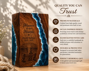 Personalized American Style Ocean Wave Resin Wooden Cremation Urn Eco-Friendly Durable <b>Memorial</b> <b>Box</b> Forever in Our Hearts - Product Image 4