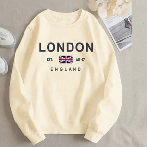 เสื้อฮู้ดและสเวตเตอร์ของผู้หญิงเสื้อสเวตเชิ้ตผ้าฟลีซพิมพ์ลายตัวอักษรลอนดอนสำหรับผู้หญิงคอกลมลำลองระบายอากาศขนาดพลัสไซส์ - Product Image 3