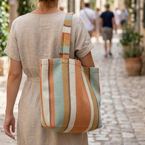 Custom Made Woven Cotton Handloom Stripe <b>Beach</b> Tote <b>Bag</b> <b>Lightweight</b> Summer Travel Shoulder Carry <b>Bag</b> for Women Clothes <b>Bag</b> - Product Image 2