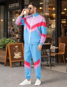 <b>Men's</b> Color Blocking Tracksuit Set Blue <b>Pink</b> Purple Full Sleeve Zipper Sporty Casual Jogging Suit Spring Wear - Product Image 5