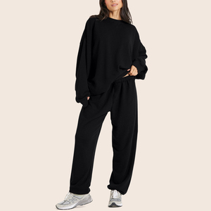 Ensemble de survêtement pour femme en molleton de coton, coupe ample et oversize, uni, respirant, col rond, manches longues, vente en gros - Product Image 3
