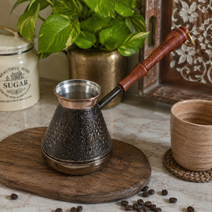 Cafetera Turca Artesanal Cezve Ibrik, Calentador de Café de Cobre con Mango de Madera, Olla para Derretir Leche y Mantequilla, Estilo Árabe/Griego - Product Image 4
