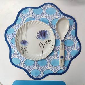 Denim <b>Blue</b> Flower Placemat 'Block Print fabric <b>table</b> <b>mat</b> easy care machine washable rustic kitchen decor dining <b>mat</b> - Product Image 1
