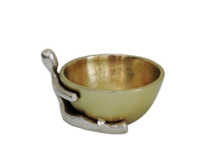 <b>Gold</b> Aluminum Double Bowl Candlestick Holder – Sculptural Human Figure <b>Statue</b> Centerpiece and Artistic Modern Tray Display - Product Image 4