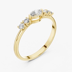 Anillo de Compromiso de Oro Amarillo de 9K con Diamante Cultivado en Laboratorio de Corte Marquesa de 1.20CT y Piedras Laterales Redondas, Joyería Nupcial Personalizada al por Mayor - Product Image 2
