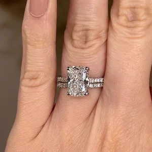 Moissanite <b>Cushion</b> Cut Engagement Ring Split Shank Double Band Silver Ring Luxury Bridal Jewelry - Product Image 5