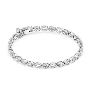 Moissanite Tennis Bracelet Silver Plated Oval Claw Setting Open Link Sparkling Unisex <b>Gift</b> for Anniversary Bridal GRA Certified - Product Image 3
