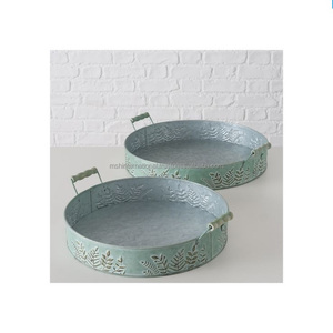 Bandeja galvanizada de metal de lujo con asas de lujo Decoración de mesa de fiesta interior y exterior Bandeja galvanizada para frutas y dulces - Product Image 6