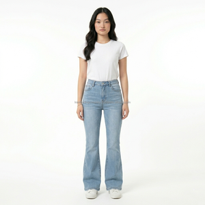 Private Label High Waisted Flare Jeans Women Custom Logo Light Wash <b>Bell</b> Bottom Denim Pants Female Manufacturer Wholesale Bulk - Product Image 2