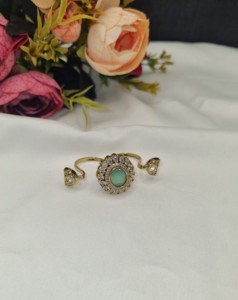 Designer Antique Gold Plated Brass Double Finger <b>Ring</b> Wholesale Kundan Gemstone Two Finger Adjustable <b>Statement</b> <b>Ring</b> Collections - Product Image 4