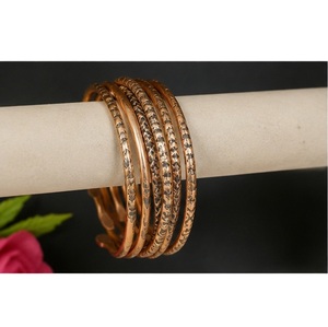 Multiple Patterned Solid Copper Cuff Bangles Handcrafted Stackable Vintage Copper Bracelet Set - Product Image 5