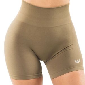 <b>Womens</b> Olive Green High Waist Gymwear <b>Shorts</b> Stretch <b>Compression</b> Workout Fitness Training Athletic Activewear Comfort Wear - Product Image 3