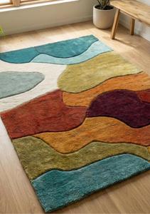 Tapis de luxe moderne abstrait multicolore en laine tuftée à la main, antidérapant, à poils moyens de 10-14 mm, avec support en toile de coton, doux - Product Image 3