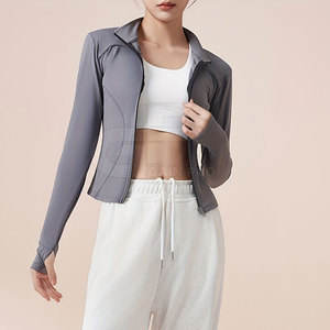 Chaqueta de yoga para mujer, suave al tacto, ligera, de manga larga, con cremallera completa, para entrenamiento físico y correr - Product Image 3