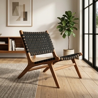 Modern Minimalist Tik Ağacı Rattan Örgülü Kolçaksız Şezlong, Otel ve Villa Dış Mekan Veranda Mobilyası