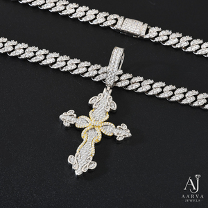 Pendentif Croix Chrétienne en Moissanite en Argent 925 Plaqué Or Rose, Collier Breloque Hip Hop, Bijou Unisexe pour Fête - Product Image 3