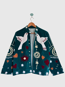 Veste en velours brodée, col mandarin, manches longues, grande taille, style Prairie Chic pour femme, broderie florale faite à la main, tenue d'automne - Product Image 1