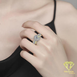 Luxury Oval Cut Moissanite Engagement <b>Ring</b> Two Tone Gold Finish Floral Cluster Bridal Wedding Jewelry <b>Statement</b> <b>Ring</b> For Women - Product Image 5