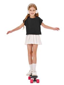 Camisetas de Manga Corta para Niñas, Top Corto con Mangas Enrolladas, Cuello Redondo, Sólido, Holgado, Básico, para Verano - Product Image 4