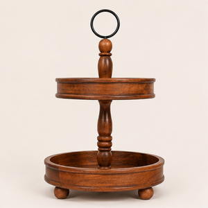 2 Tier Rustic Wooden Cake <b>Stand</b> with Metal Handle Farmhouse Tiered Serving Tray for <b>Cupcakes</b> Desserts and Fruit Hot Seller - Product Image 6