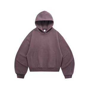 En stock, prêt à être expédié, vente en gros, ODM, sweat à capuche en molleton épais, coupe courte et ample, manches courbées, sans impression - Product Image 5