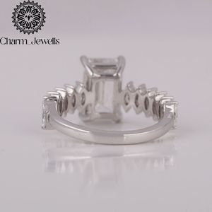 Charm Jewells Women's 925 <b>Silver</b> <b>Emerald</b> Cut Moissanite Engagement <b>Ring</b> Classic Prong Setting - Product Image 5