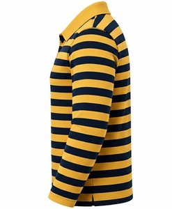 Men's Long Sleeve <b>Polo</b> <b>Shirt</b> Yellow <b>Navy</b> <b>Blue</b> Striped Button Front Collared Casual Top - Product Image 3