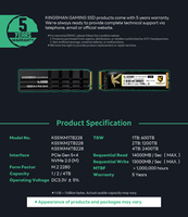 قرص صلب داخلي AITC KINGSMAN M.2 2280 SSD PCIe Gen5 بسعة 4 تيرابايت مع ذاكرة DRAM، سرعة قراءة 14000 ميجابايت/ثانية وكتابة 13000 ميجابايت/ثانية لأجهزة الكمبيوتر المخصصة للألعاب، مع ضمان لمدة 5 سنوات