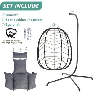 Weatherproof Foldable Hanging <b>Egg</b> <b>Chair</b> Stand Indoor Outdoor Wicker Rattan <b>Swing</b> <b>Chair</b> Patio <b>Garden</b> Poolside Furniture - Product Image 3
