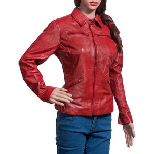 <b>Red</b> PU Leather <b>Jacket</b> With Turn-down Collar Zipper Closure Slim Fit Regular Length Unisex Autumn Wear - Product Image 6