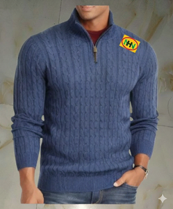 Pull d'hiver classique décontracté pour homme en laine, couleur unie, séchage rapide, respirant, coupe régulière, logo personnalisé, anti-rétrécissement, broderie - Product Image 2