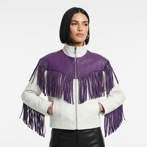 Female Stand Collar Leather Fringe <b>Jackets</b> Women Fashion Leather Fringed <b>Jacket</b> Ladies Zipper Leather Fringe <b>Jackets</b> - Product Image 1