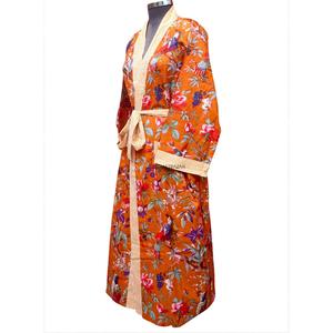 Kimono Largo Estilo Textil Indio, Suave y Transpirable, de Algodón, Cuello en V, Casual, Manga Tres Cuartos, Estampado Animal/Floral, para Mujer - Product Image 2