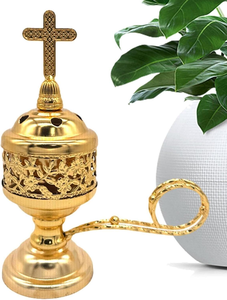Encensoir d'église en laiton avec poignée et couvercle en croix, encensoir religieux pour la prière chrétienne, la liturgie, fournitures d'église, vente en gros - Product Image 6